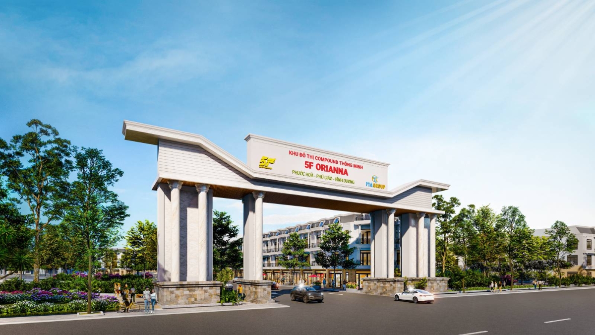 Phối cảnh cổng chính hoành tráng vào khu compound 5F Orianna.