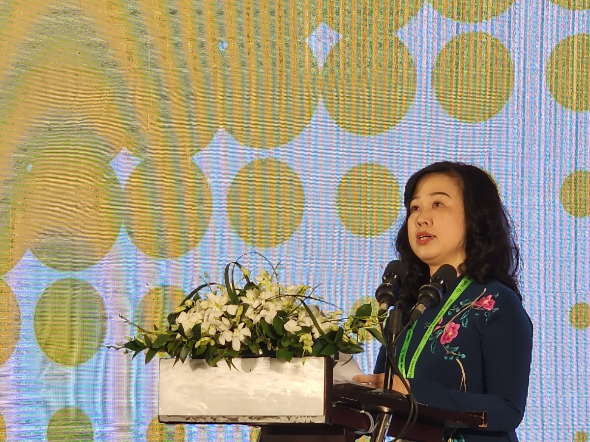 Bộ trưởng Bộ Y tế Đào Hồng Lan thông tin tại hội nghị thứ 49 của Ban Điều hành Quỹ Toàn cầu. Ảnh - Tuấn Dũng.