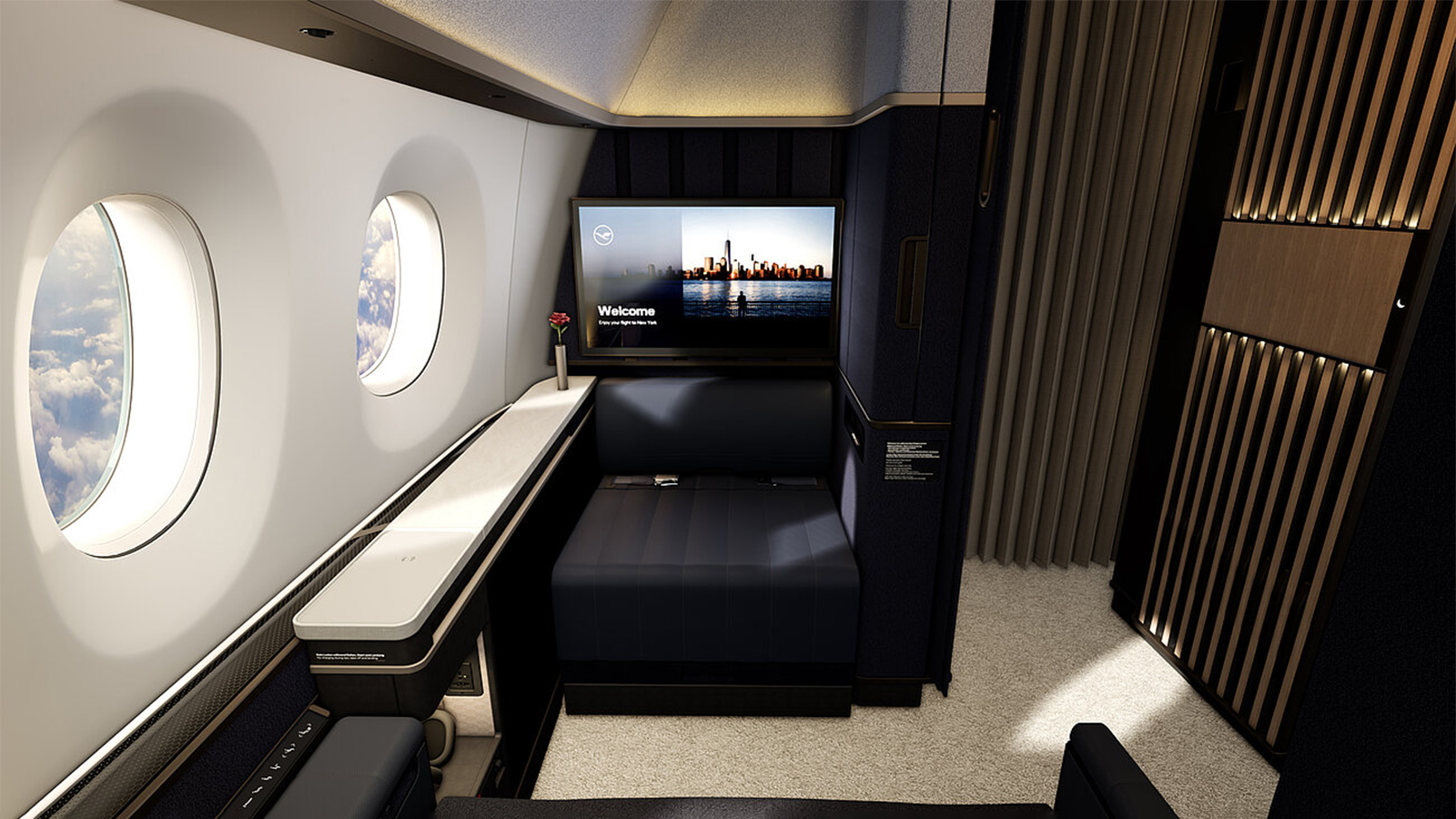 Những chiếc Boeing 787 và Airbus A350 mới nhất của Lufthansa sẽ có hai dãy phòng đơn ở khoang hạng nhất.