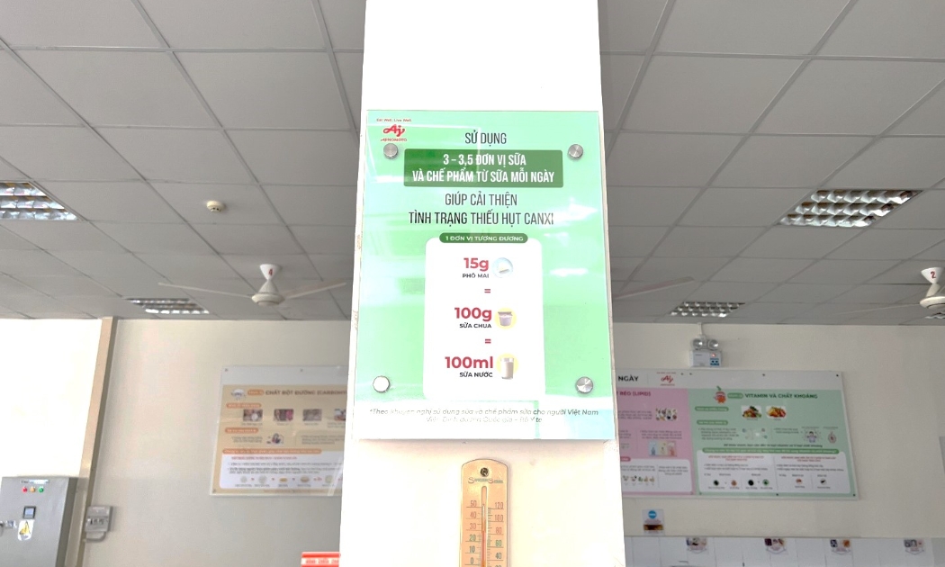 Poster giáo dục kiến thức dinh dưỡng cho nhân viên tại canteen nhà máy Ajinomoto Long Thành.