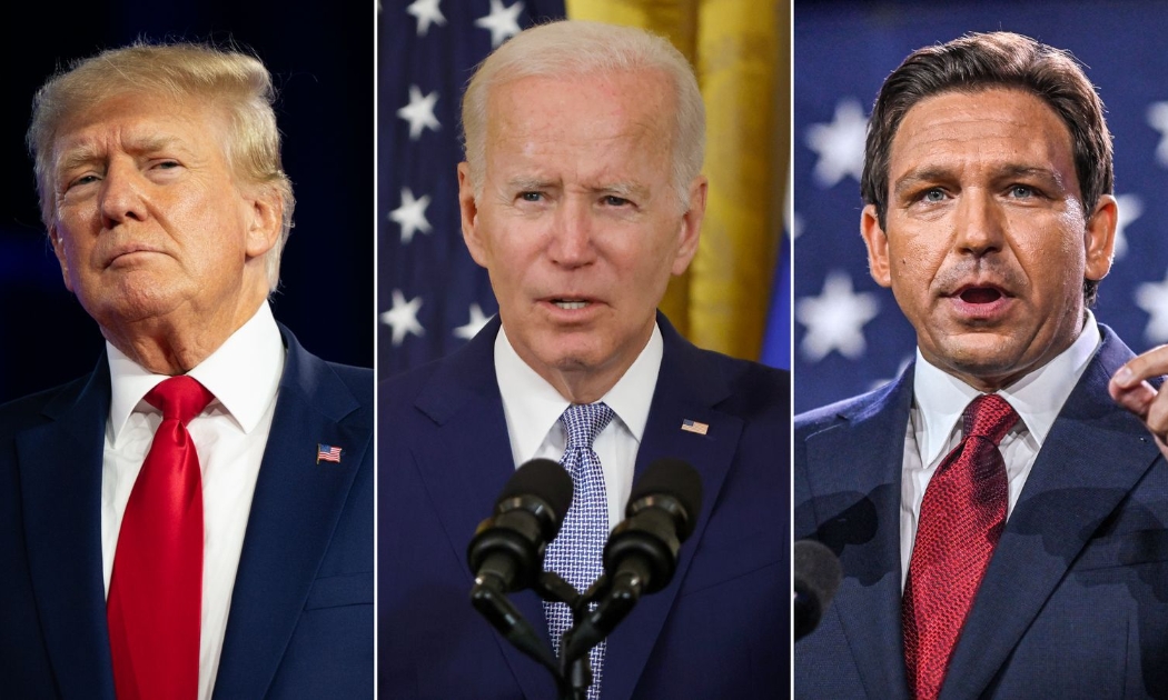 Từ trái sang phải: Cựu Tổng thống Donald Trump, Tổng thống Joe Biden và Thống đốc bang Florida Ron DeSantis - Ảnh: CNN
