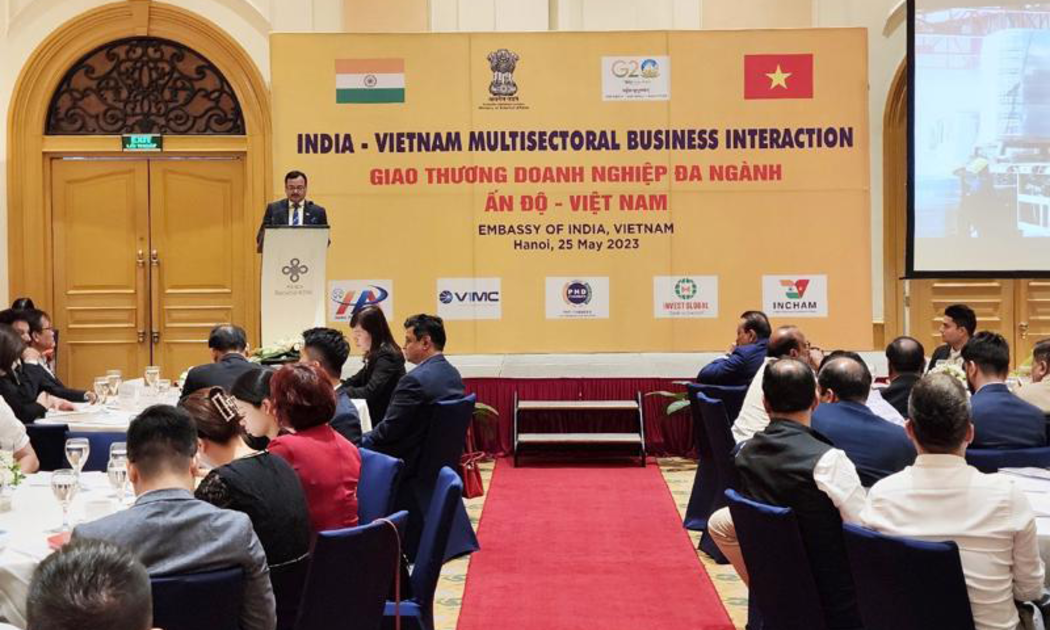 Toàn cảnh hội thảo Giao thương doanh nghiệp đa ngành Ấn Độ - Việt Nam diễn ra trong khuôn khổ chuyến thăm của doanh nghiệp Ấn Độ tới Việt Nam.