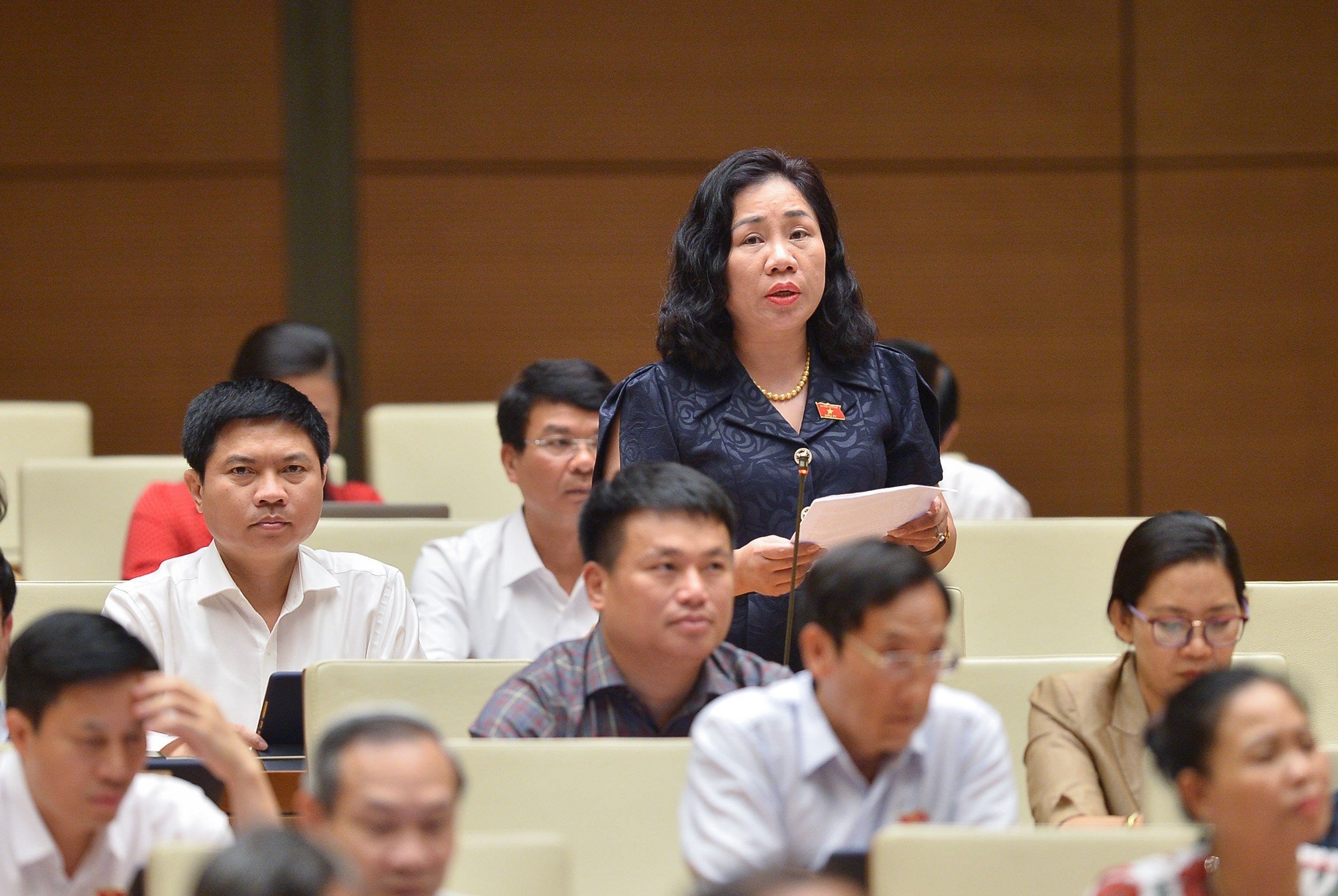Đại biểu Trần Thị Hiền ph&aacute;t biểu tại hội trường- Ảnh: Quochoi.vn