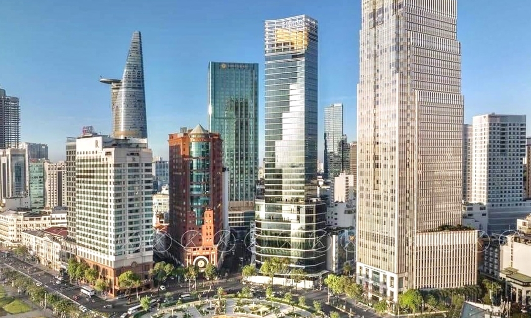 Khu vực công trường Mê Linh hình bán nguyệt, quận 1, TP.HCM, khi các toàn nhà chọc trời được hoàn thành.