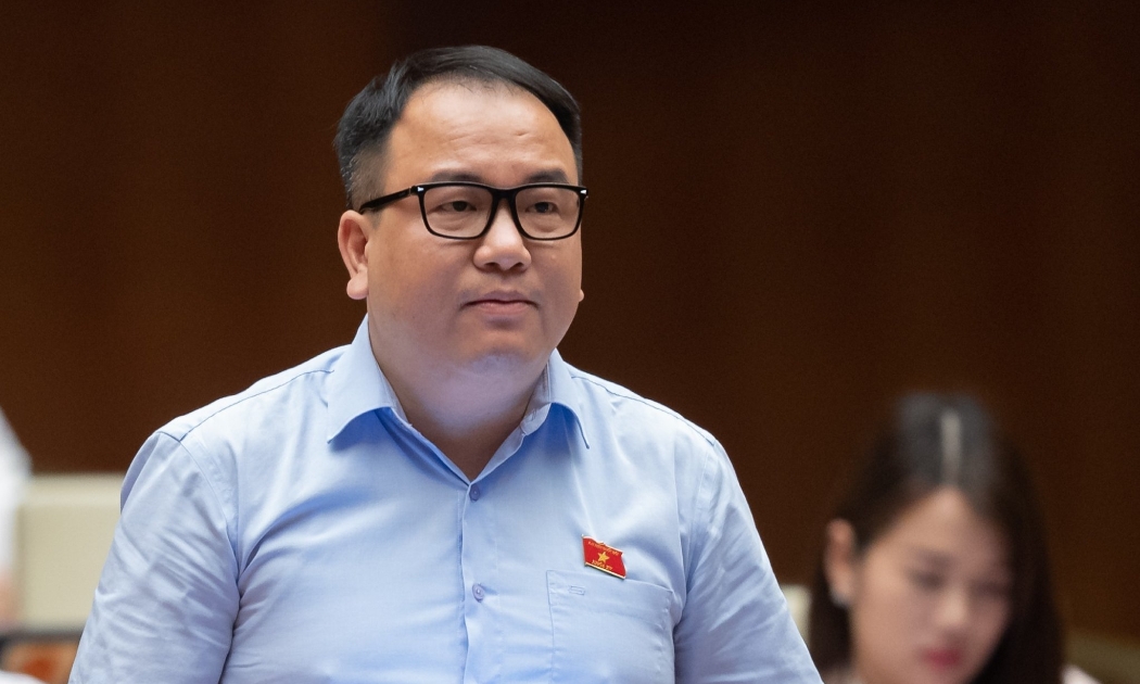 Đại biểu Phạm Trọng Nghĩa, Đoàn Đại biểu Quốc hội tỉnh Lạng Sơn nêu thực tế tốc độ tăng năng suất lao động còn khá chậm. Ảnh - Quochoi.vn. 