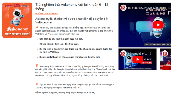 VnEconomy ra mắt “Trợ lý thông tin kinh tế Askonomy”
