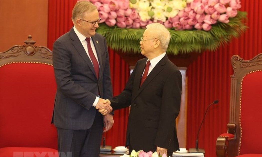 Tổng Bí thư Nguyễn Phú Trọng tiếpThủ tướng Anthony Albanese và Đoàn đại biểu cấp cao Australia thăm chính thức Việt Nam. Ảnh -TTXVN. 
