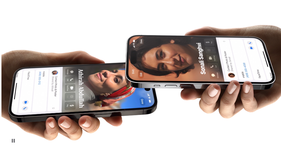 NameDrop gi&uacute;p người d&ugrave;ng dễ d&agrave;ng chia sẻ th&ocirc;ng tin li&ecirc;n hệ bằng c&aacute;ch đưa thiết bị iPhone lại gần nhau.