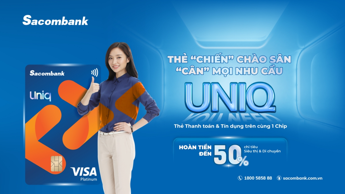 Sacombank Visa UNIQ Platinum tích hợp thẻ thanh toán và thẻ tín dụng trên cùng một chip, rất thuận tiện cho khách hàng.