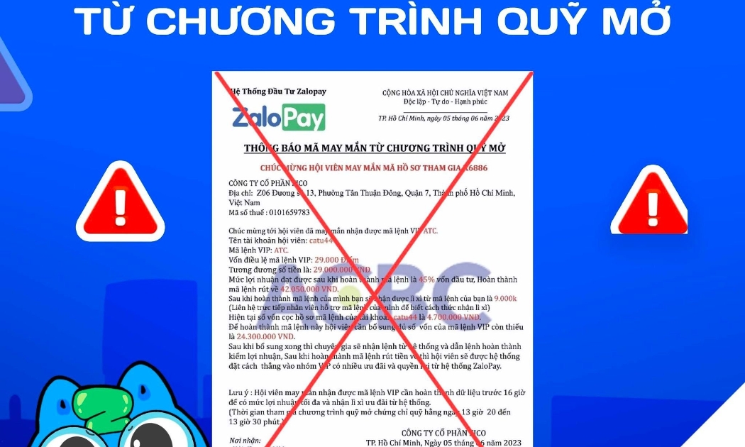 Các đối tượng sử dụng thủ đoạn lừa đảo tinh vi, mạo danh chữ ký, giả mạo thông tin các ngân hàng. (Nguồn: ZaloPay)