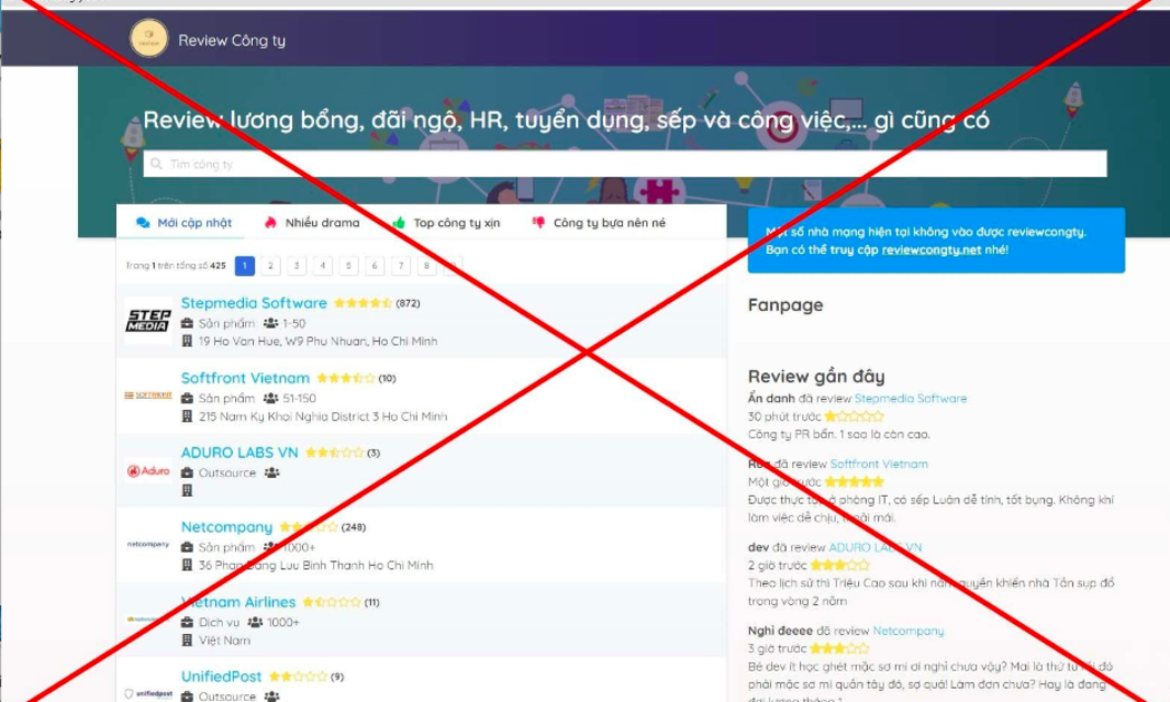 Mạng xã hội reviewcongty.net bị kiến nghị xử lý do có nhiều hoạt động vi phạm pháp luật Việt Nam - Nguồn: Liên minh Sáng tạo Nội dung số Việt Nam.