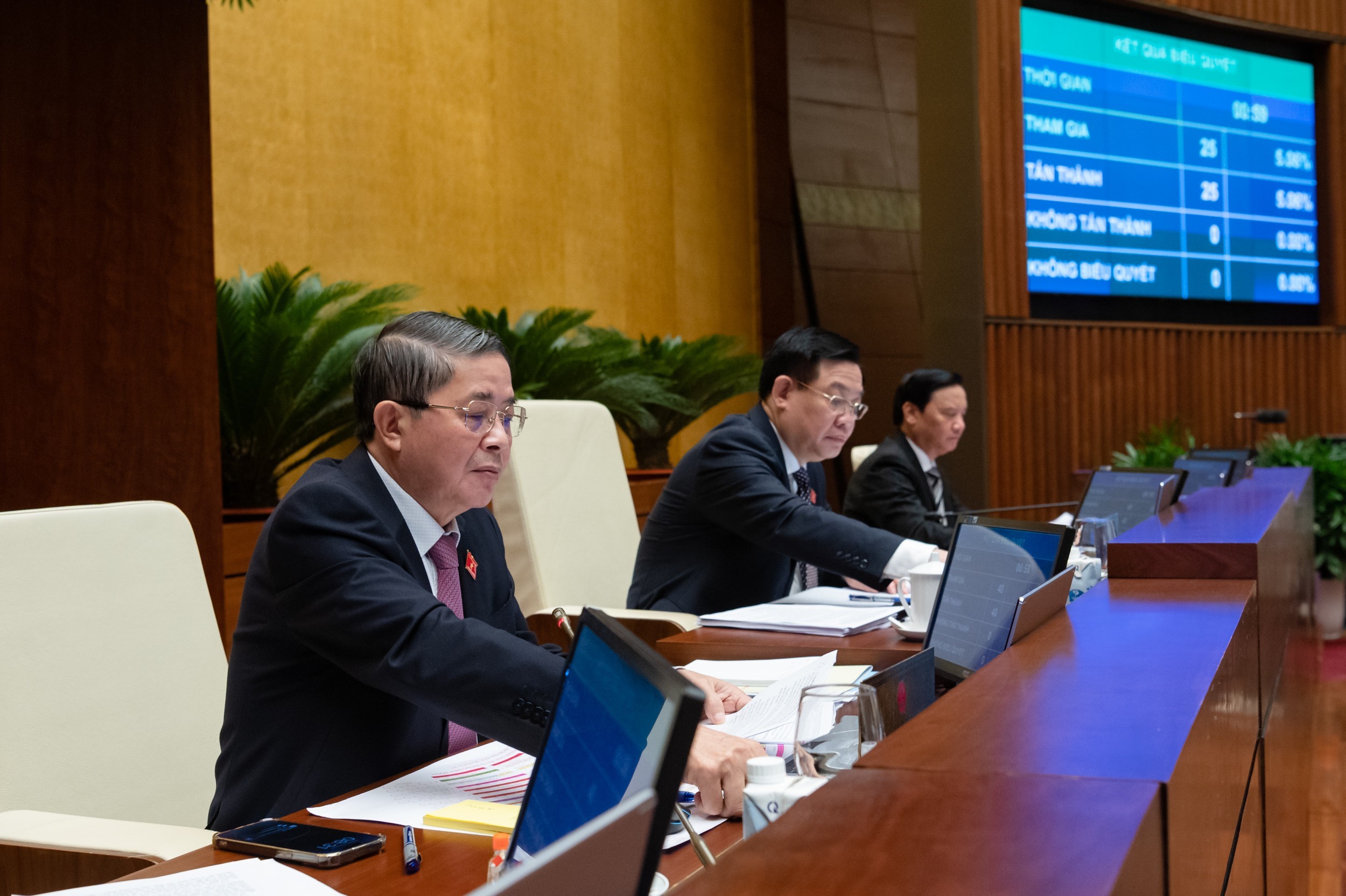 Quốc hội biểu quyết th&ocirc;ng qua to&agrave;n bộ dự thảo Nghị quyết. Ảnh: Quochoi.vn.