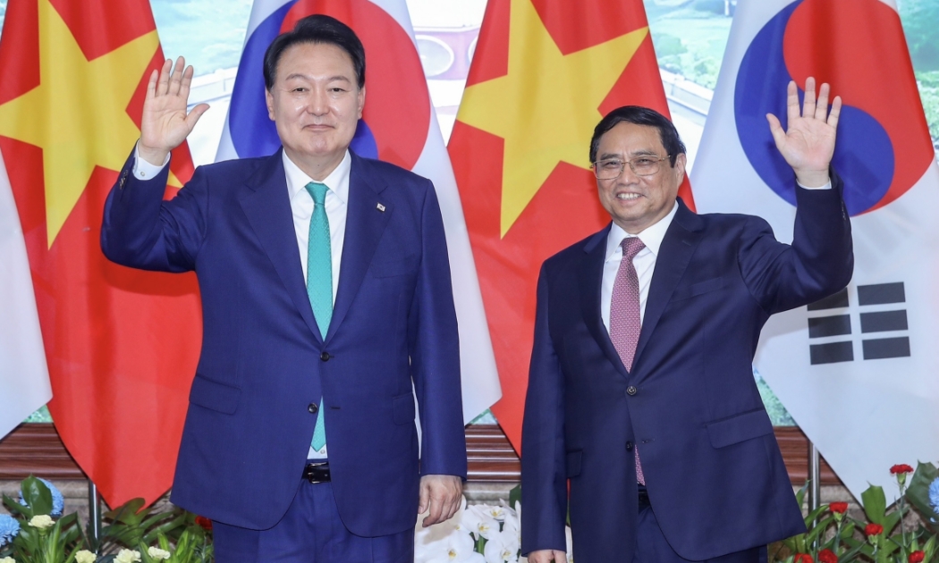 Thủ tướng Phạm Minh Chính tiếp Tổng thống Hàn Quốc Yoon Suk Yeol chiều 23/6 - Ảnh: VGP