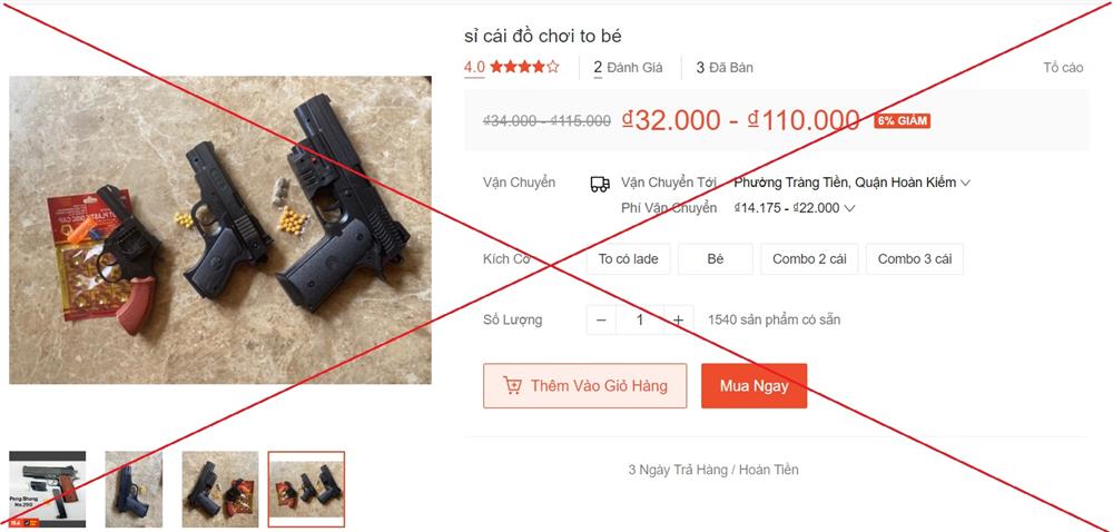 Đồ chơi bạo lực gây hại đến trẻ em được bán tràn lan trên các trang mạng. Ảnh minh họa