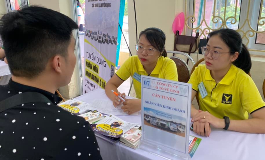 Doanh nghiệp phỏng vấn tuyển dụng lao động tại phiên giao dịch việc làm.