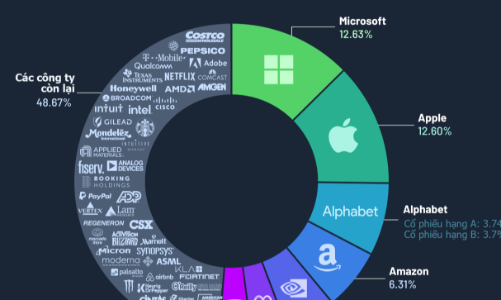 Những công ty trong Nasdaq 100, chỉ 7 mã chiếm tỷ trọng hơn 50%