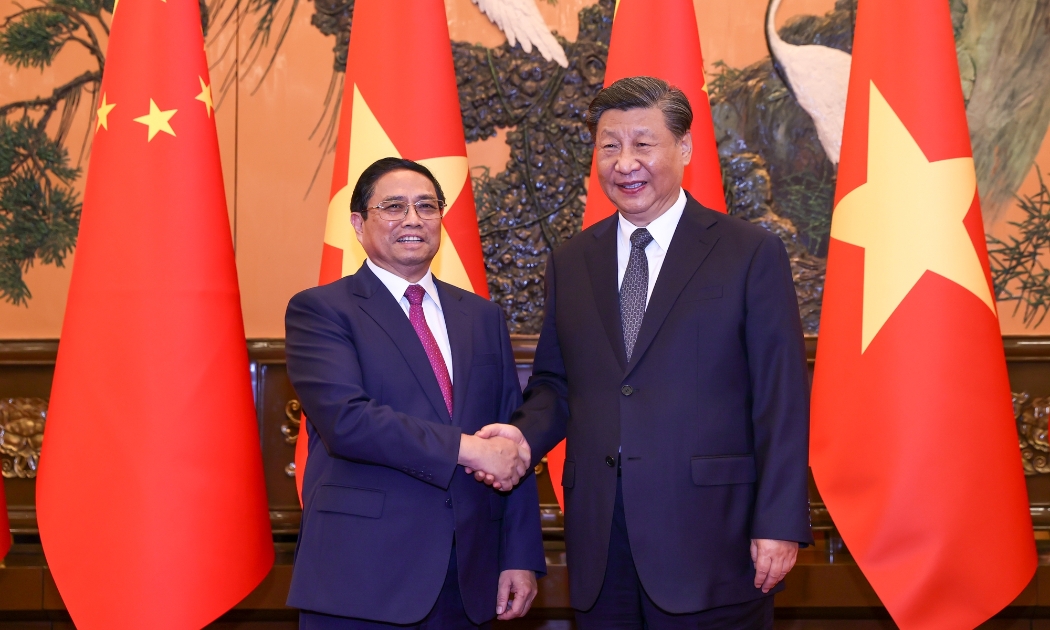 Thủ tướng Phạm Minh Chính hội kiến Tổng Bí thư, Chủ tịch Trung Quốc Tập Cận Bình trong chuyến thăm chính thức Trung Quốc - Ảnh: VGP