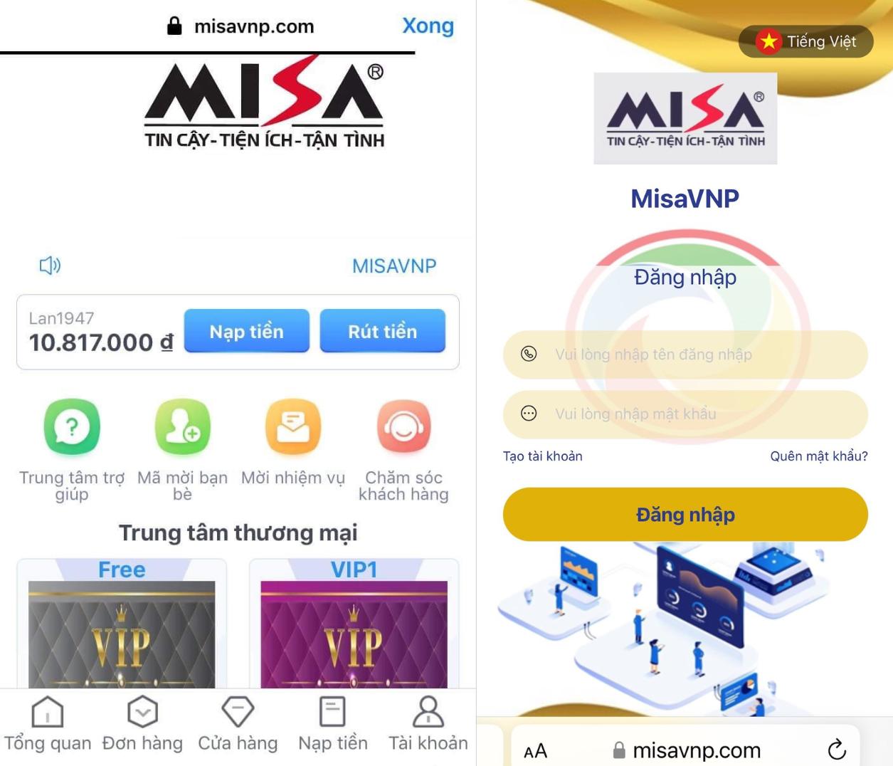 Website/App lừa đảo giả dạng Công ty cổ phần MISA.
