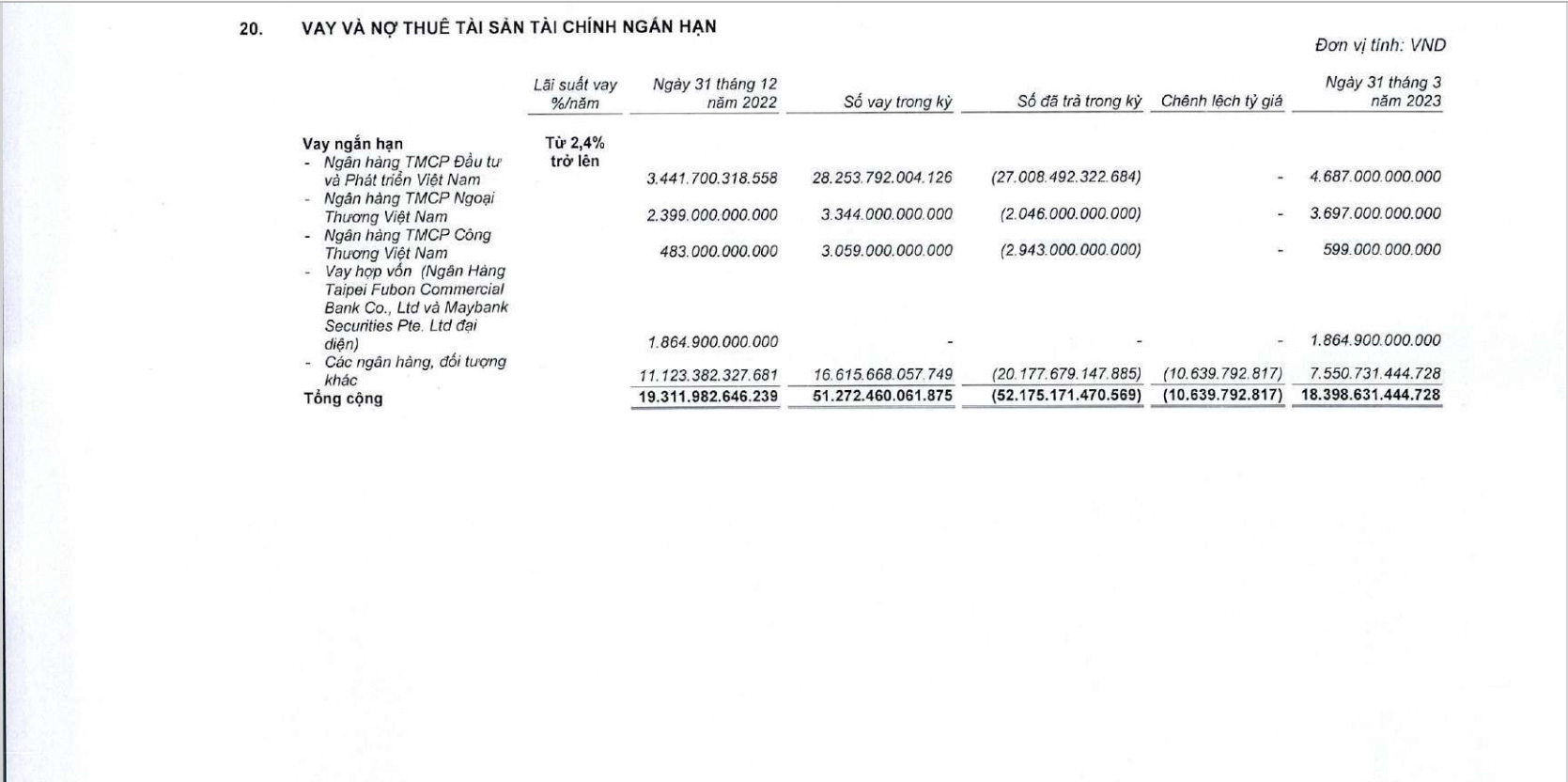 BCTC qu&yacute; 1/2023 của VND