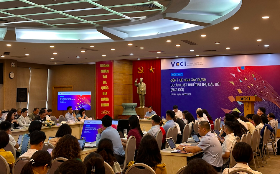 Hội thảo “Góp ý Đề nghị xây dựng dự án Luật Thuế tiêu thụ đặc biệt (sửa đổi)” do VCCI tổ chức sáng 5/7.