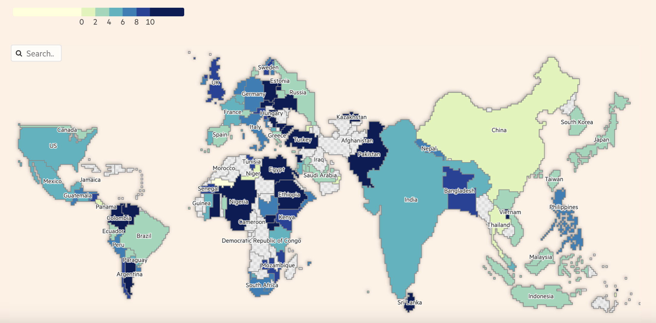 T&igrave;nh h&igrave;nh lạm ph&aacute;t tr&ecirc;n thế giới ở thời điểm th&aacute;ng 5/2023. Đơn vị: % - Nguồn: FT.