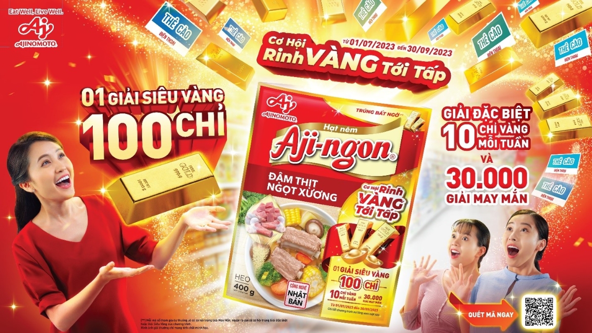 Cơ hội trúng giải siêu vàng 100 chỉ khi mua hạt nêm Aji-ngon® Heo.