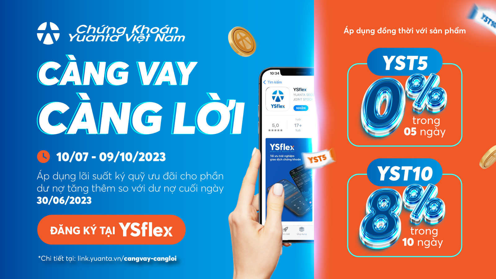 Kh&aacute;ch h&agrave;ng tại Yuanta Việt Nam c&oacute; thể &aacute;p dụng đồng thời chương tr&igrave;nh &ldquo;C&agrave;ng vay c&agrave;ng lời&rdquo; v&agrave; sản phẩm YST .