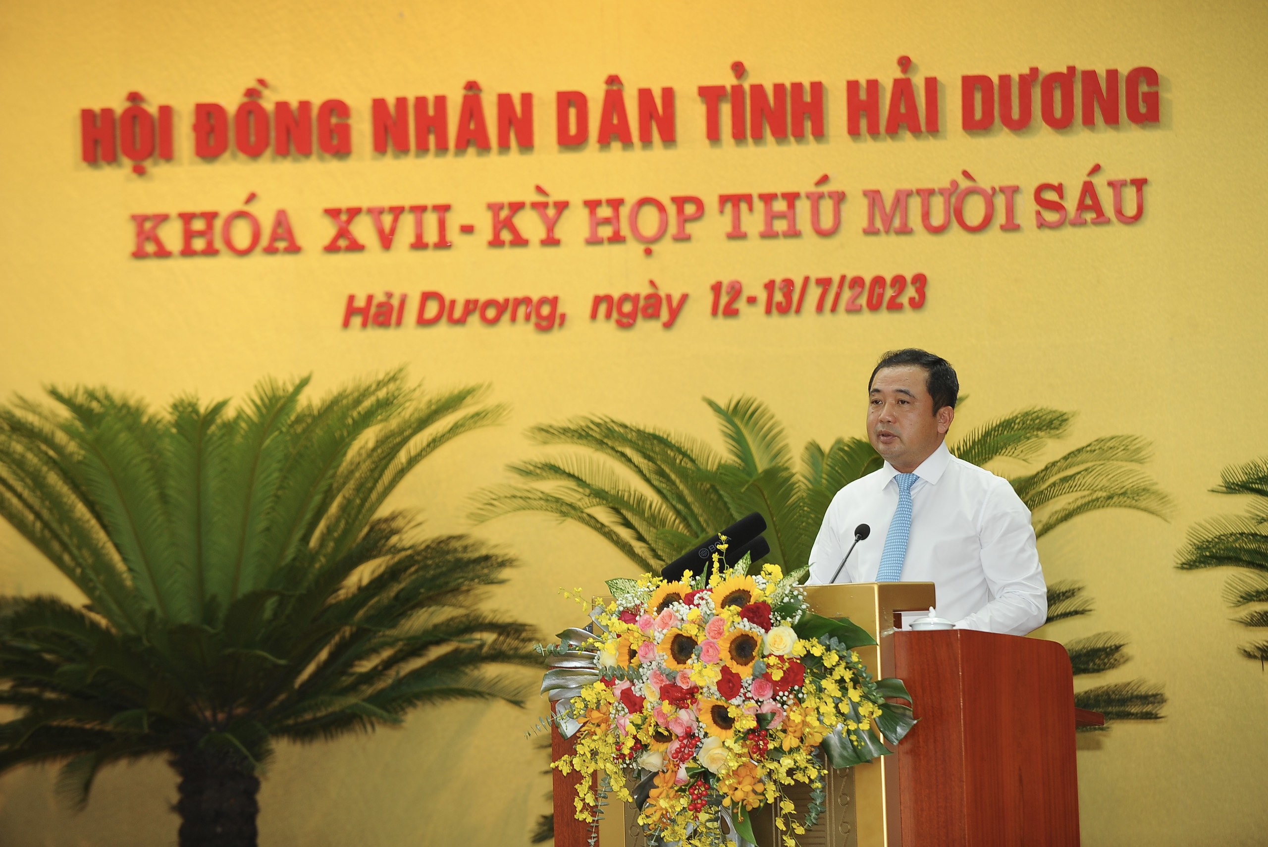 Ông  Trần Đức Thắng, Ủy viên Trung ương Đảng, Bí thư Tỉnh ủy phát biểu chỉ đạo tại kỳ họp.