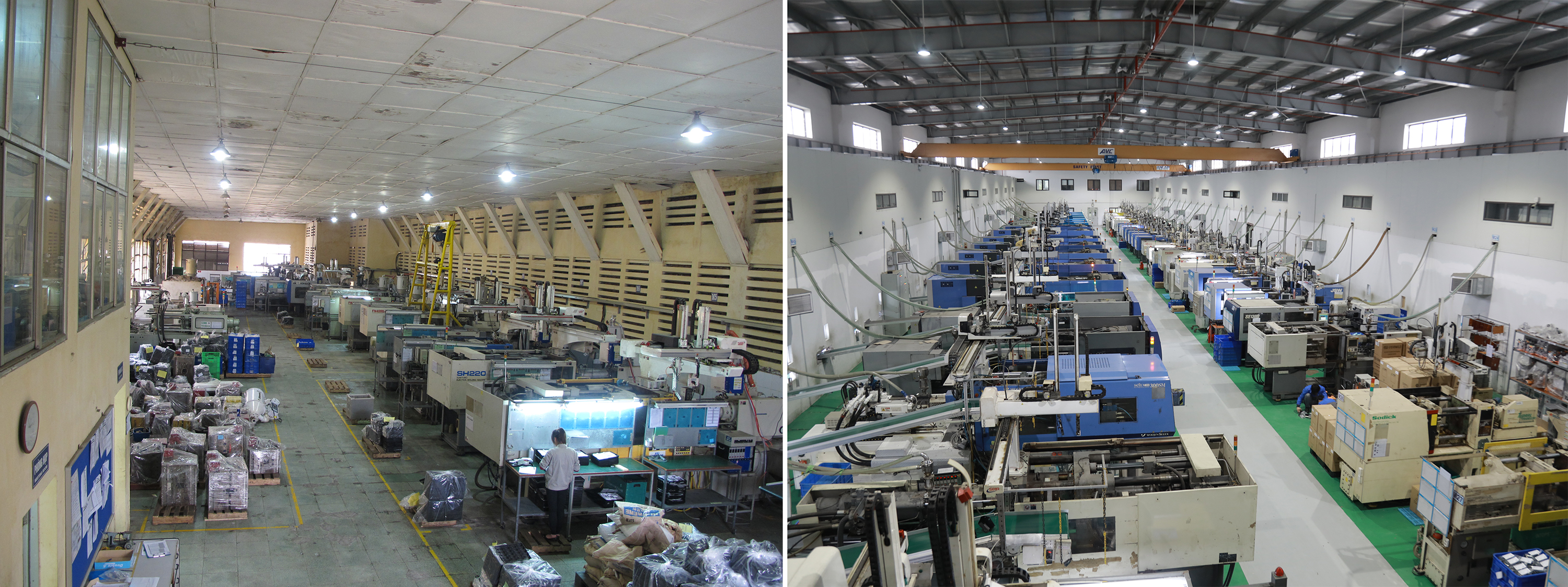 H&igrave;nh ảnh xưởng sản xuất của C&ocirc;ng ty TNHH Nhựa An Lập trước v&agrave; sau cải tiến.