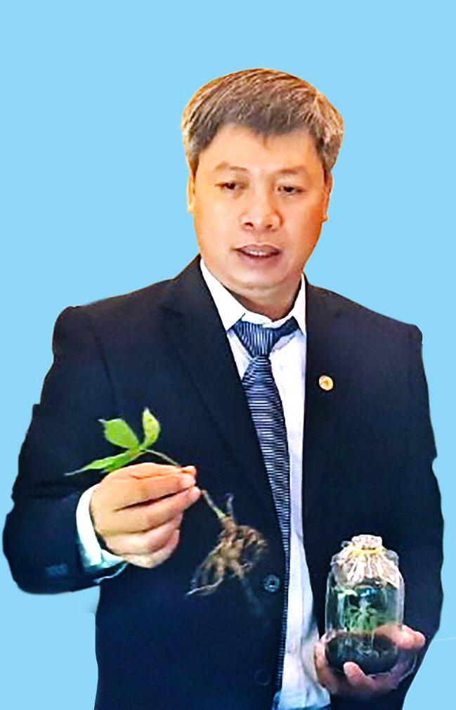 Ông Hồ Quang Bửu, Phó Chủ tịch UBND tỉnh Quảng Nam giới thiệu cây sâm giống Ngọc Linh gieo trồng ở huyện Nam Trà My