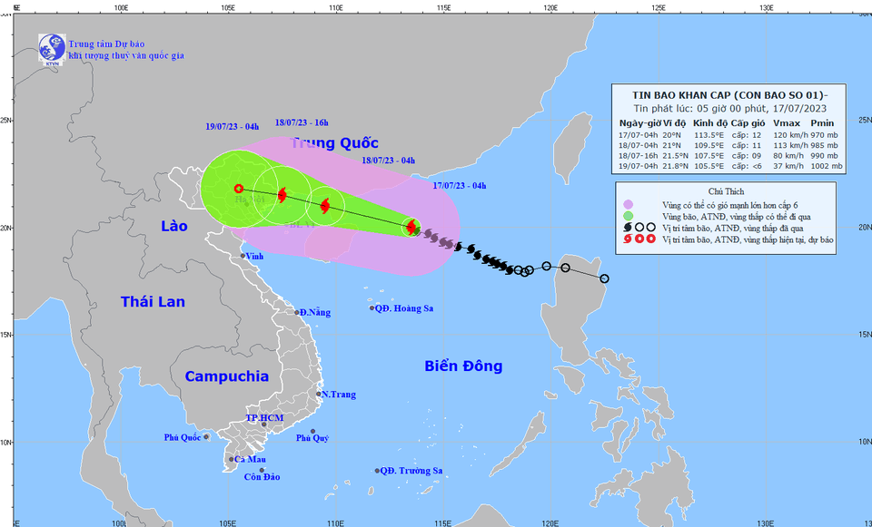 Dự báo đường đi của bão số 1