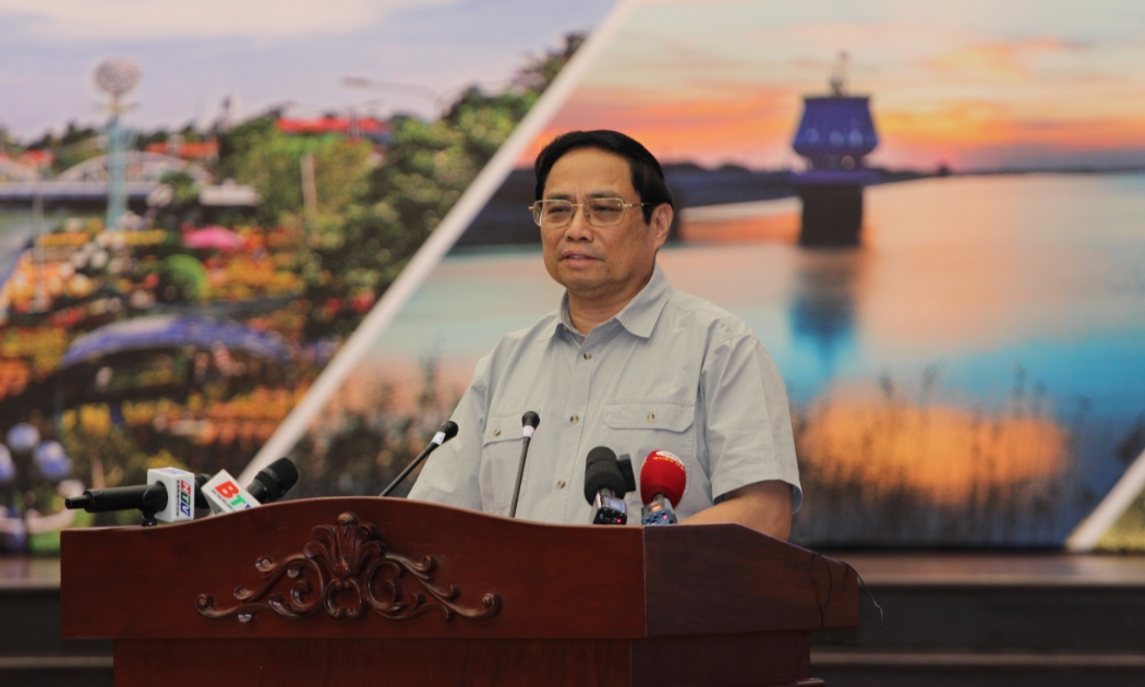 Thủ tướng Chính phủ Phạm Minh Chính, Chủ tịch Hội đồng điều phối Vùng Đông Nam Bộ phát biểu tại hội nghị thành lập Hội đồng điều phối Vùng Đông Nam Bộ sáng ngày 18/7.