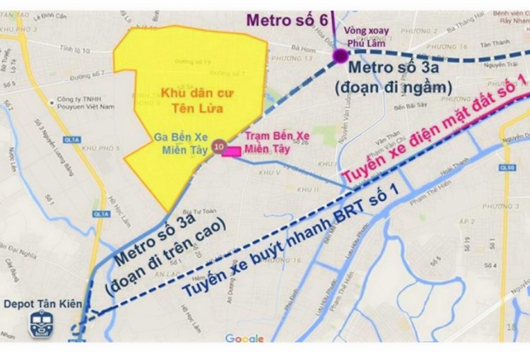 Sơ đồ tuyến metro 3a Bến Thành - Tân Kiên.