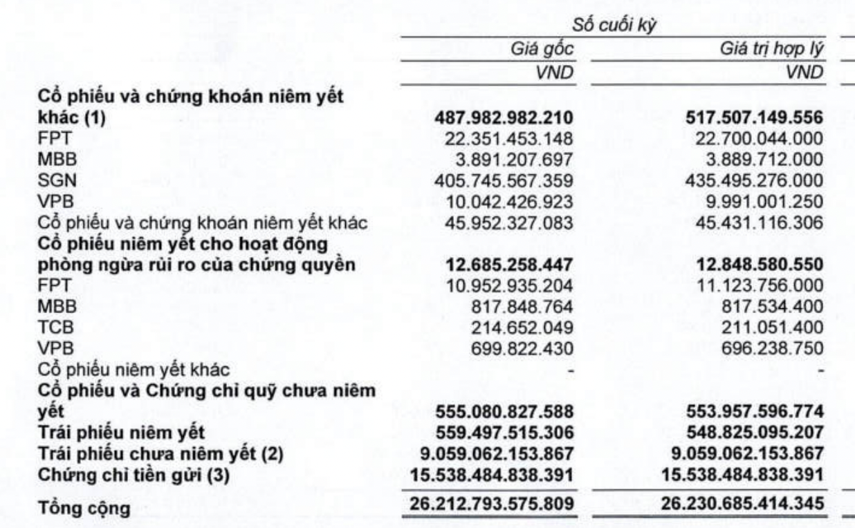 Danh mục tự doanh của SSI. 