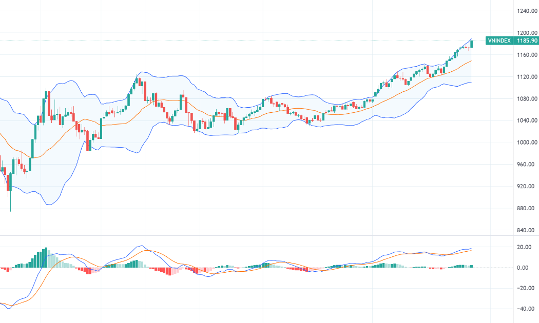 VN-Index và chỉ báo kỹ thuật MACD.