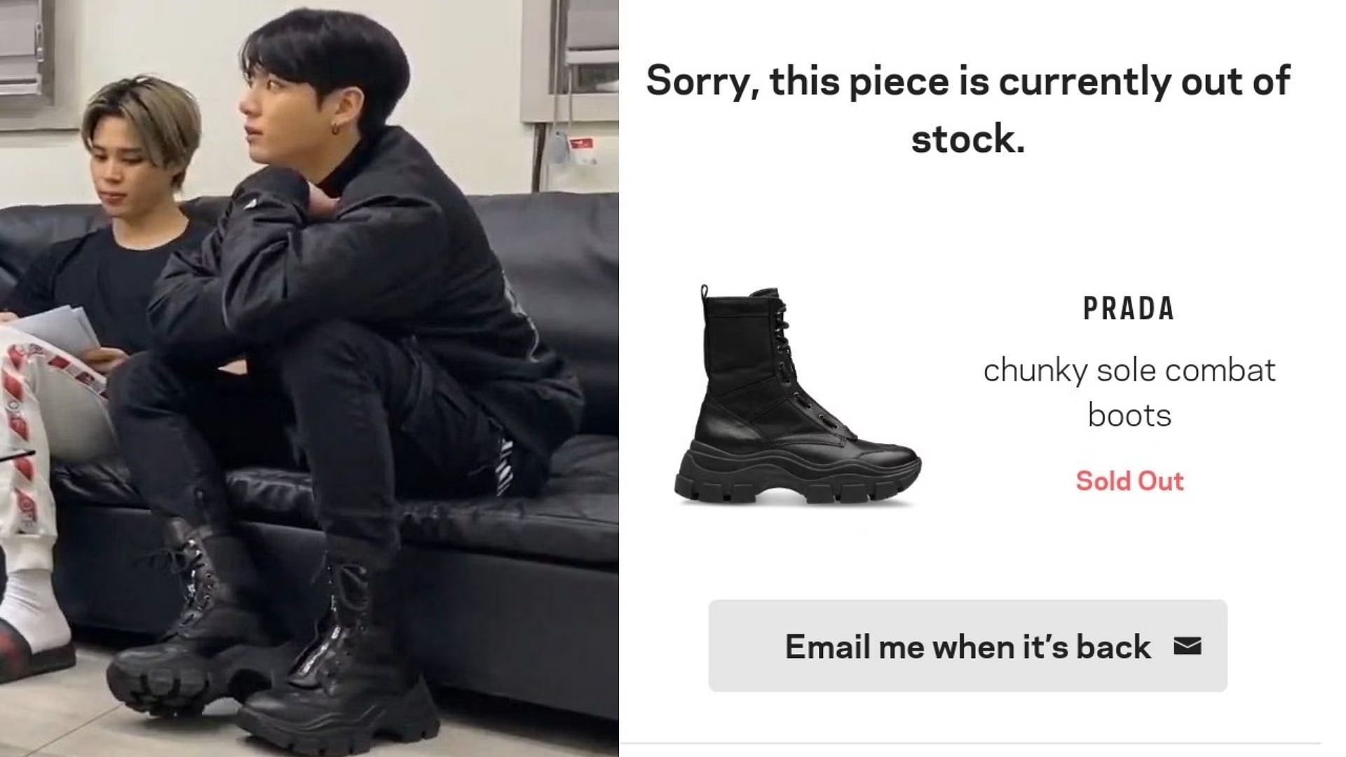 Jungkook đã khiến mẫu boots trị giá hơn 28 triệu đồng của Prada cháy hàng.