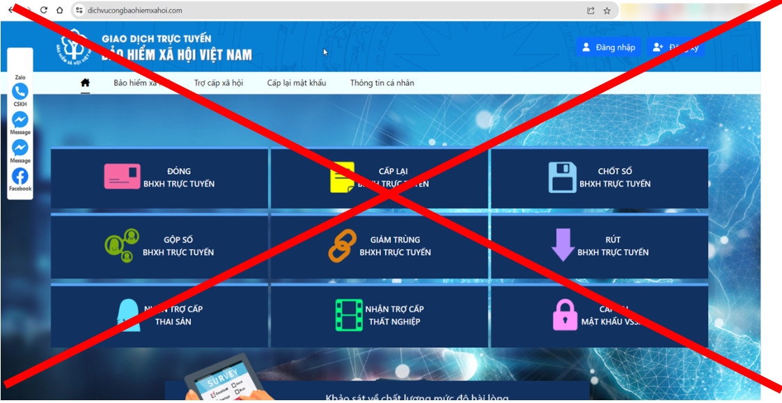 Cảnh báo về trang web giả mạo Cổng dịch vụ công Bảo hiểm xã hội Việt Nam