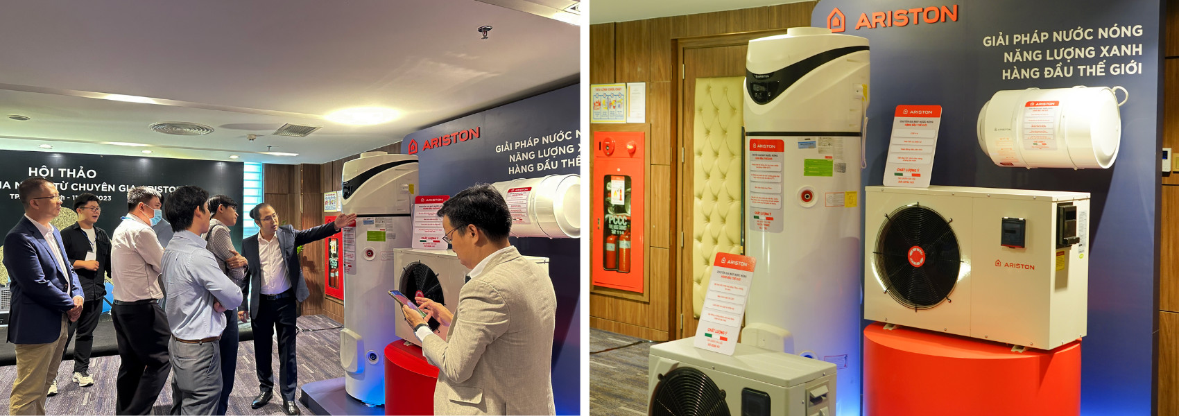 Dòng sản phẩm máy nước nóng bơm nhiệt Ariston tạo được ấn tượng mạnh mẽ với người tham dự (Hình ảnh từ hội thảo diễn ra ngày 11/4/2023 tại TP.HCM).