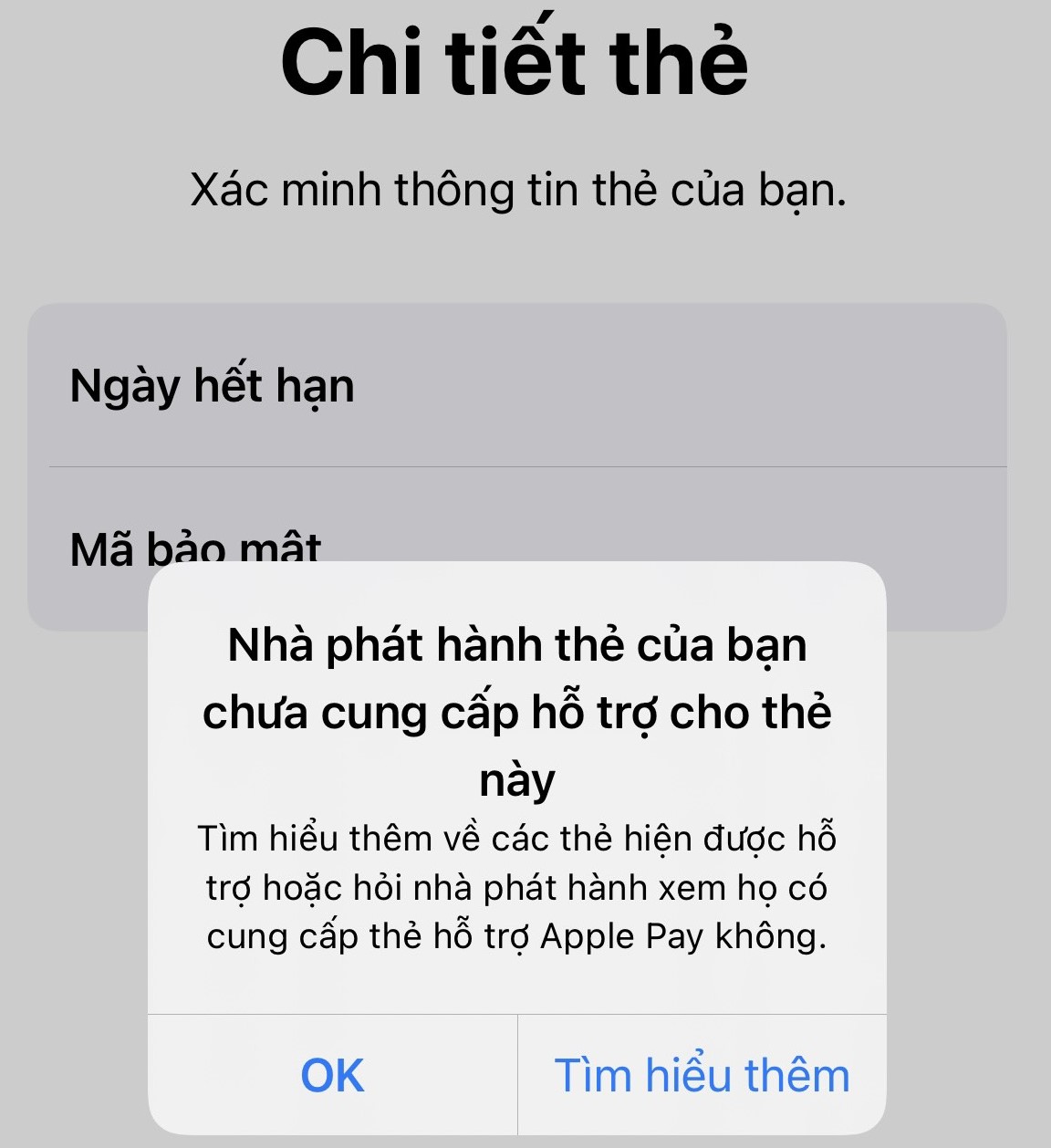 Thẻ của nhiều ngân hàng khác ở Việt Nam vẫn chưa thể thêm được vào Apple Pay.