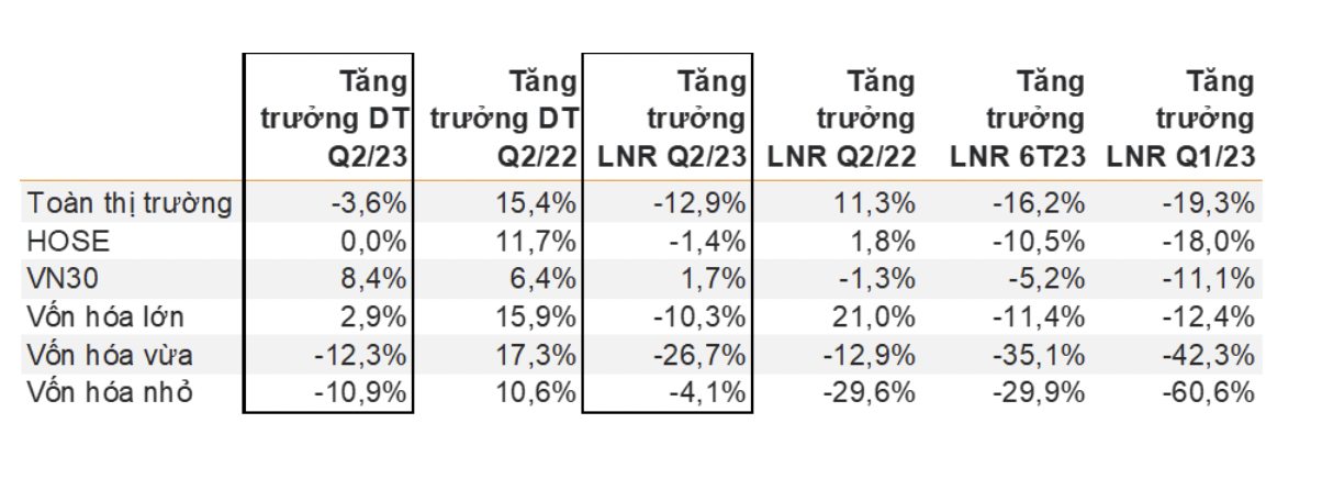 Tăng trưởng lợi nhuận theo nhóm vốn hóa. 