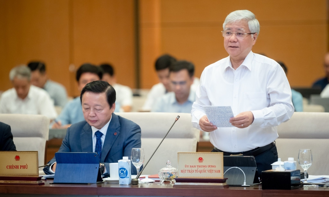 Chủ tịch Ủy ban Trung ương Mặt trận Tổ quốc Việt Nam Đỗ Văn Chiến phát biểu tại phiên họp chiều ngày 14/8/2023. Ảnh - Quochoi.vn.