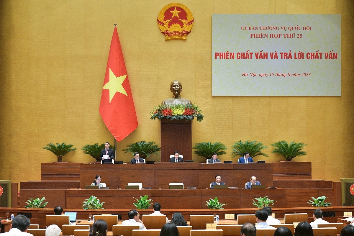 Phó Chủ tịch Quốc hội Nguyễn Đức Hải điều hành phiên chất vấn và trả lời chất vấn nhóm vấn đề thuộc lĩnh vực nông nghiệp. Ảnh: Quốc hội.