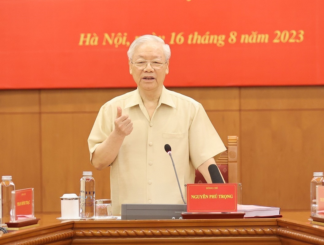 Tổng Bí thư Nguyễn Phú Trọng: “Từ những thực tiễn hàng chục năm, có thể xây dựng một lý luận về chủ trương, đường lối, đấu tranh phòng, chống tham nhũng, tiêu cực cho các thế hệ sau”. Ảnh:TTXVN.