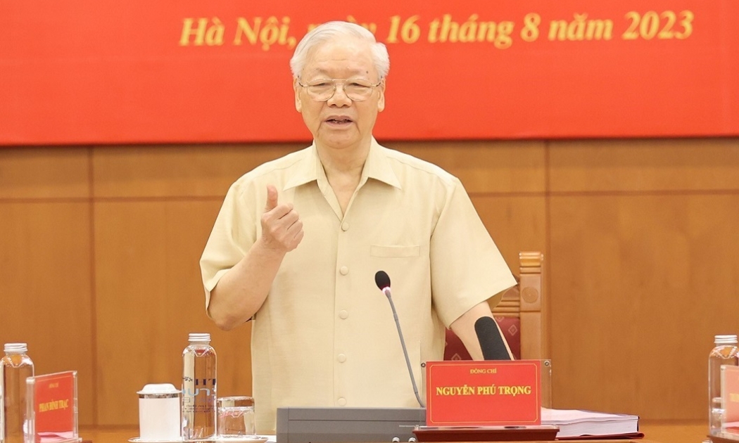 Tổng Bí thư Nguyễn Phú Trọng: “Từ những thực tiễn hàng chục năm, có thể xây dựng một lý luận về chủ trương, đường lối, đấu tranh phòng, chống tham nhũng, tiêu cực cho các thế hệ sau”. Ảnh:TTXVN.