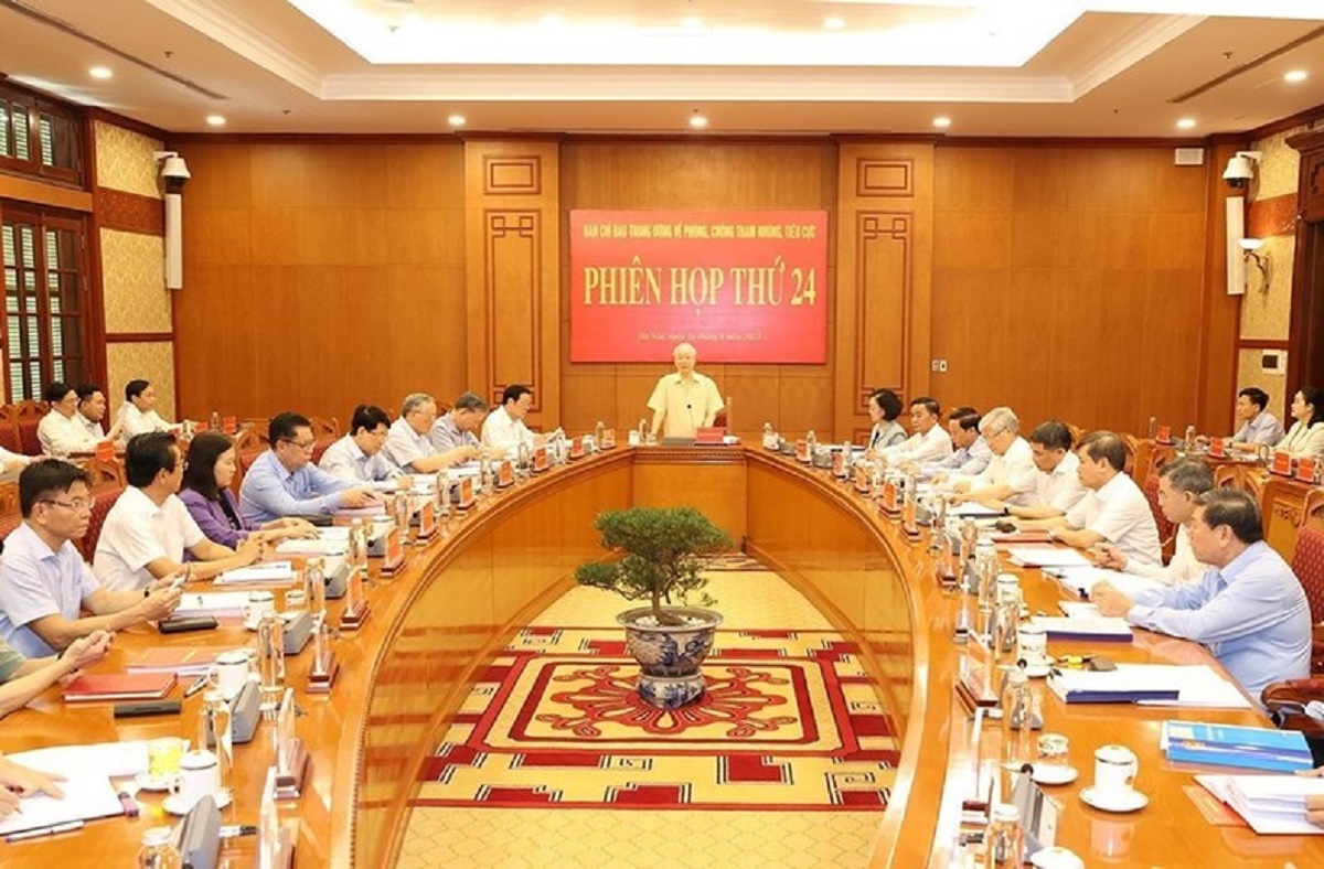 Tổng Bí thư Nguyễn Phú Trọng, Trưởng Ban Chỉ đạo, chủ trì Phiên họp thứ 24 của Ban Chỉ đạo Trung ương về phòng, chống, tham nhũng, tiêu cực. Ảnh: TTXVN.
