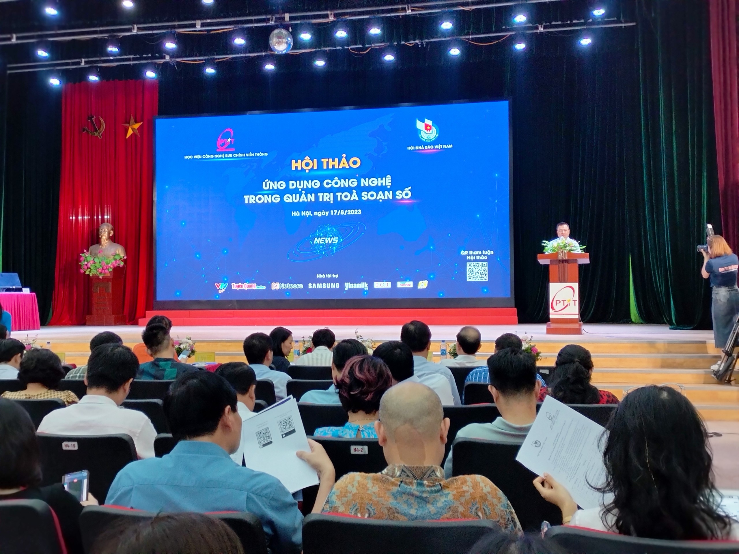 Hội thảo “Ứng dụng công nghệ trong quản trị tòa soạn số” do Hội Nhà báo Việt Nam phối hợp với Học viện Công nghệ Bưu chính Viễn thông tổ chức ngày 17/8/2023.