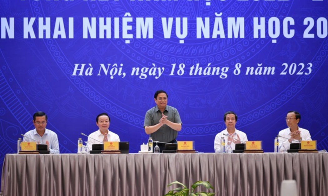 Thủ tướng Phạm Minh Chính dự Hội nghị trực tuyến tổng kết năm học 2022-2023 và triển khai năm học mới 2023-2024 - Ảnh: VGP/Nhật Bắc
