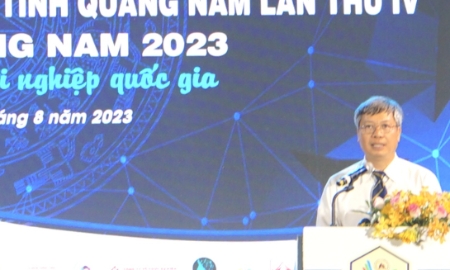 Ông Hồ Quang Bửu, Phó Chủ tịch UBND tỉnh Quảng Nam phát biểu tại buổi khai mạc Ngày hội Khởi nghiệp sáng tạo lần thứ 4 (TechFest Quảng Nam) năm 2023.