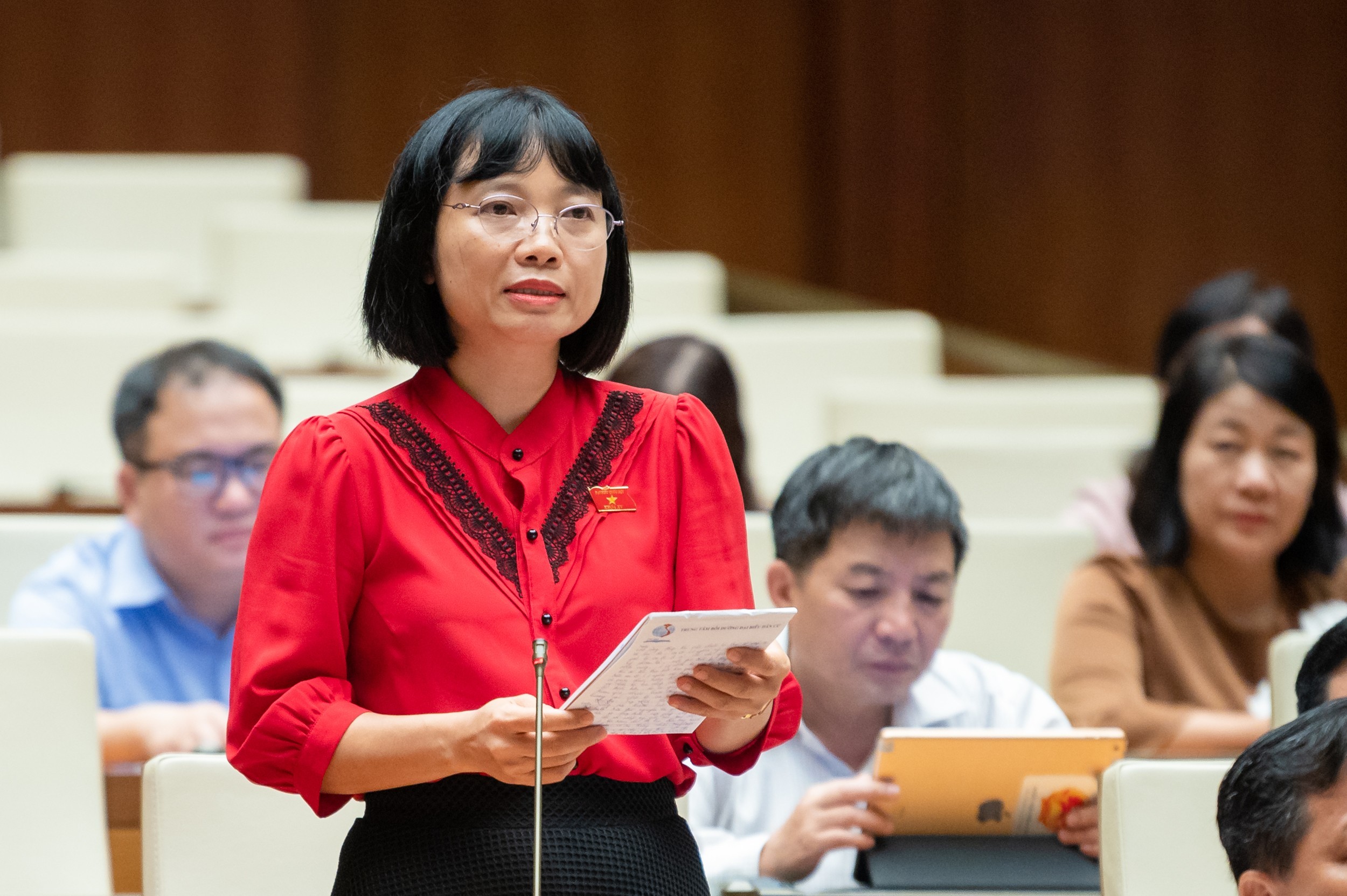 Đại biểu Nguyễn Thị Việt Nga ph&aacute;t biểu tại hội nghị ng&agrave;y 28-08-2023.