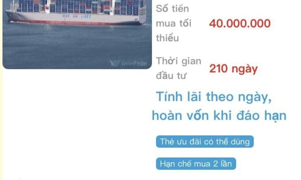 Gói đầu tư 40 triệu đồng với lợi nhuận 560.000 đồng/ngày của mã WANHAI A02. (Ảnh minh họa).